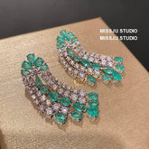 Emerald Crystals Tassel Drop Rhinestone Earrings Green